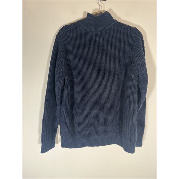 LL Bean Men's‎ Waffle Knit Full Zip Organic Cotton Sz XL Grandpa Navy Blue - Picture 2 of 13